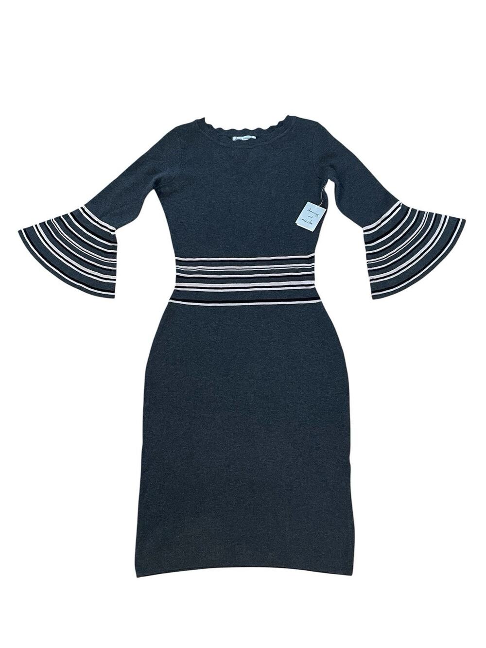 New -Danny & Nicole Charcoal Gray Ribbed Knit Sweater Dress Women’s Size Small